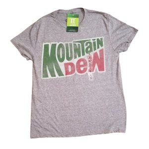 TeeLuv Mountain Dew T-Shirt Grey Green Short Sleeve Tee Soda Pop Brand New NWT